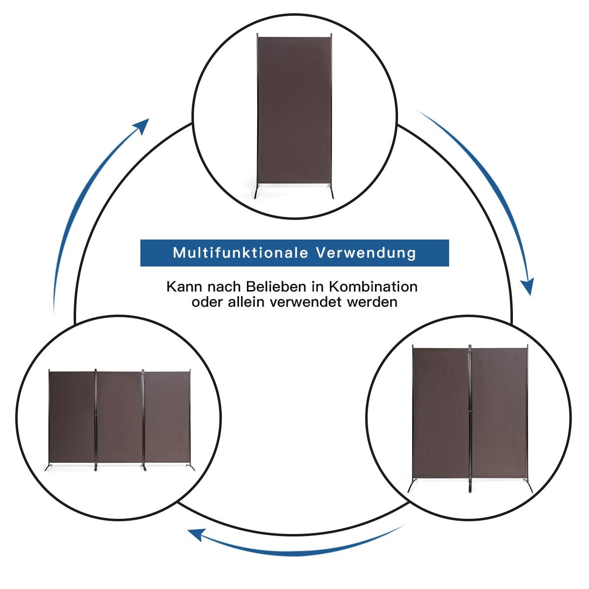 3 panel room divider with robust hinges and steel base freestanding privacy screen 260x 183 cm coffee
