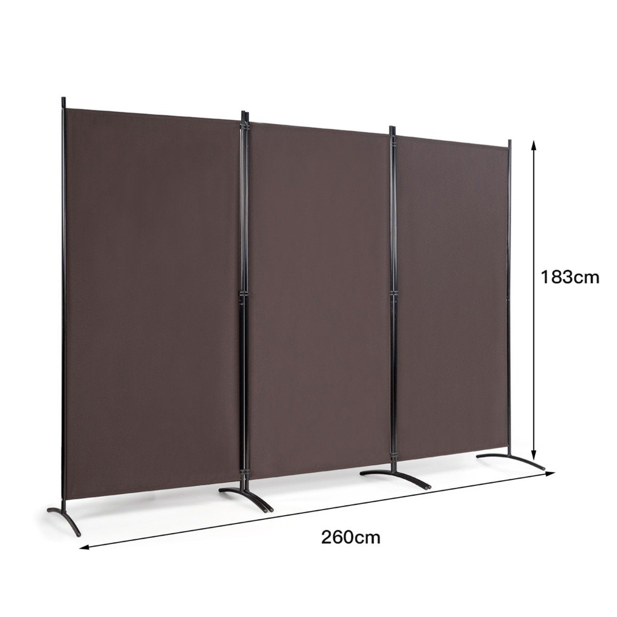 3 panel room divider with robust hinges and steel base freestanding privacy screen 260x 183 cm coffee