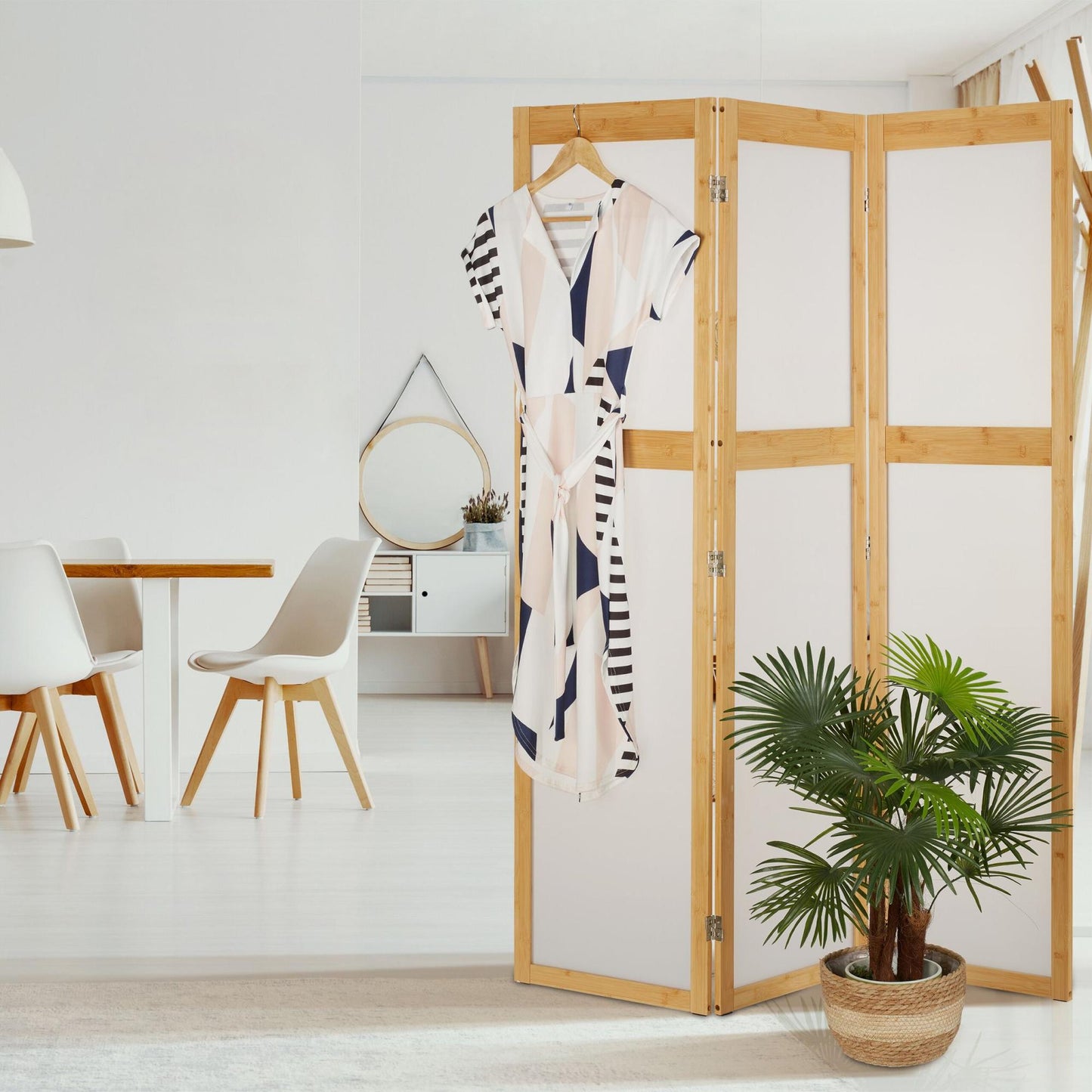 3-part screen with bamboo frame