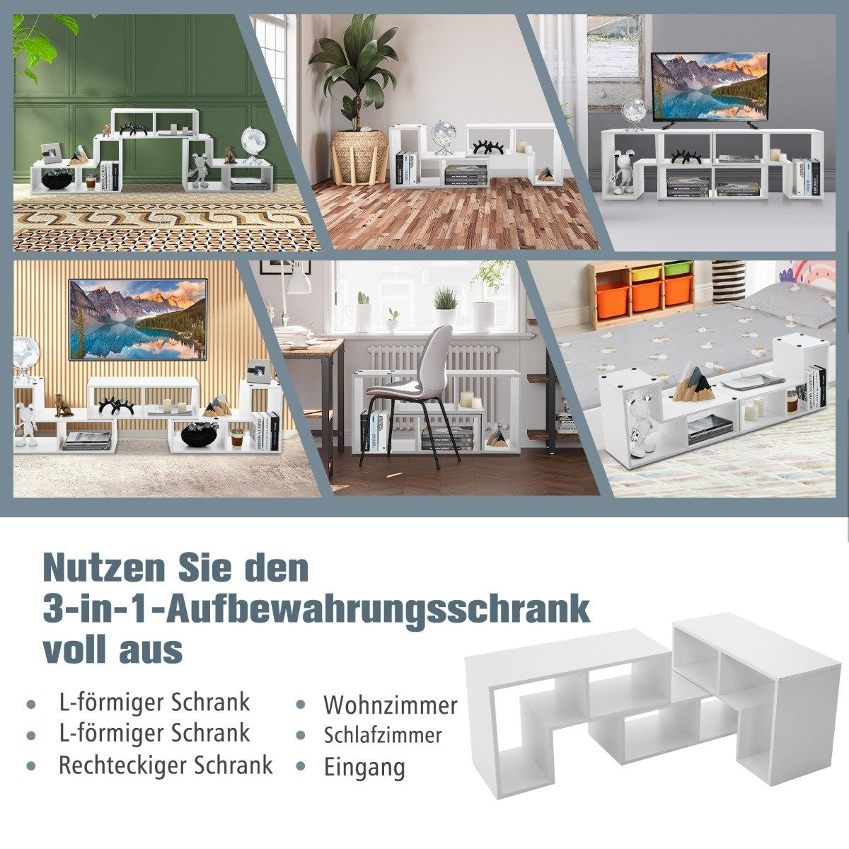 3-part wooden TV cabinet for TVs up to 65" Freely combinable TV stand white