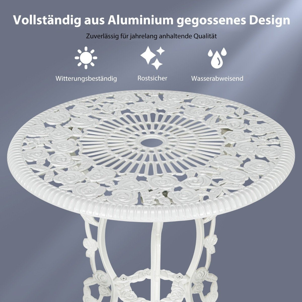 3 pcs. Garden furniture set balcony set with 2 chairs & table made of cast aluminum & cast iron white