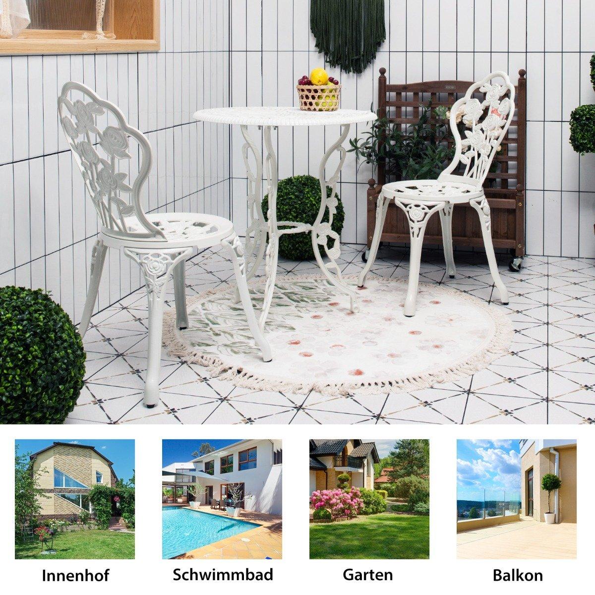 3 pcs. Garden furniture set balcony set with 2 chairs & table made of cast aluminum & cast iron white