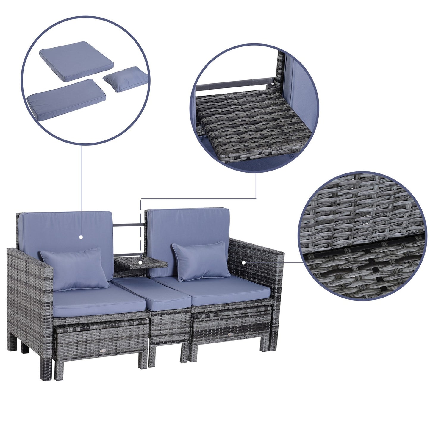 Gray poly rattan garden sofa set with cushions - 3-piece