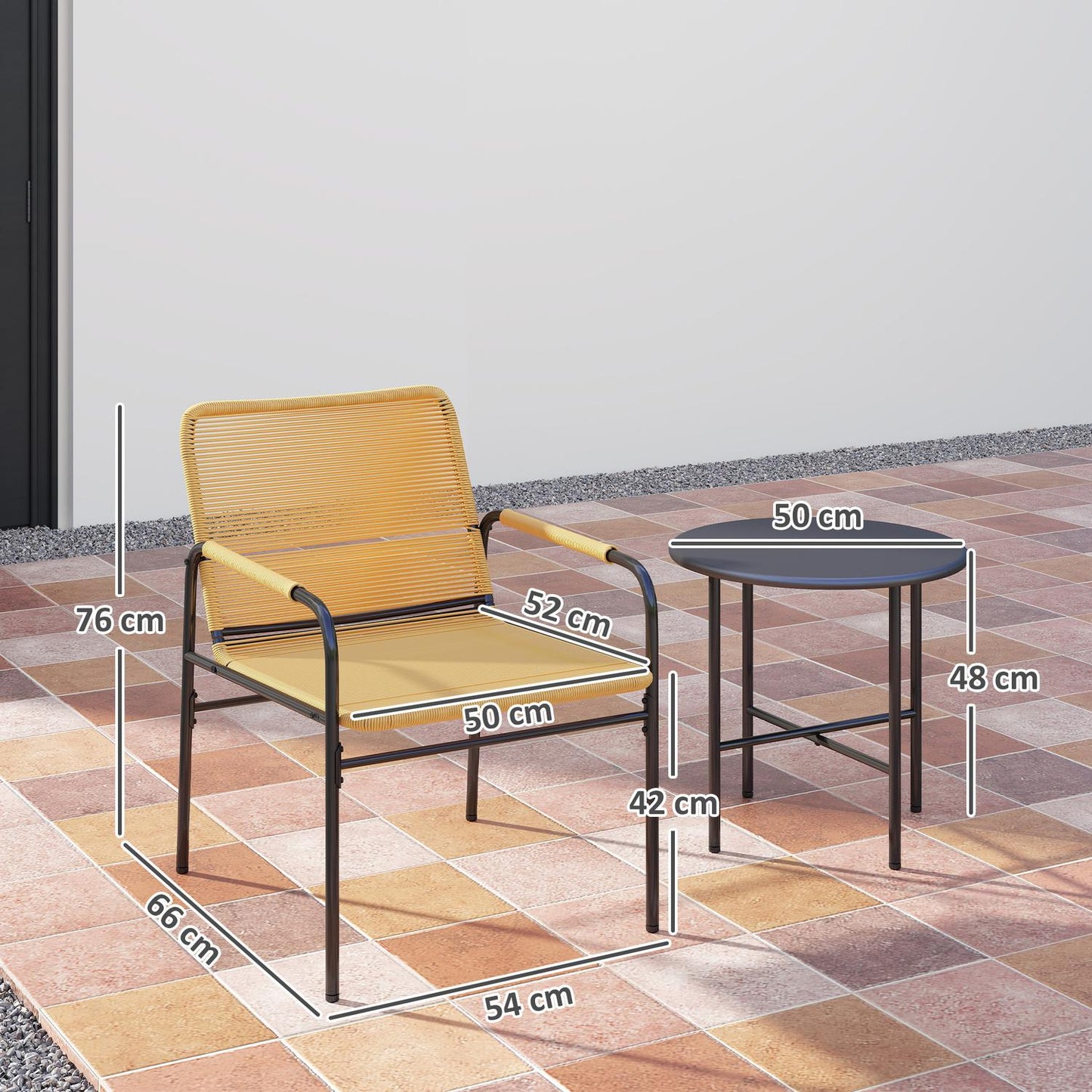 Rattan bistro set - 2 chairs & table, garden/patio, yellow