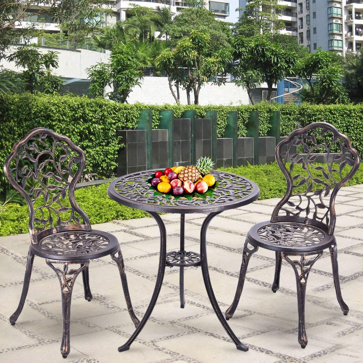 3-piece antique cast aluminum bistro set balcony set seating group garden table with 2 chairs black