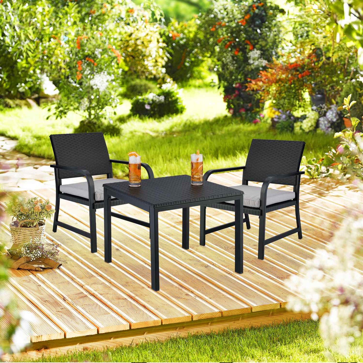 3-piece balcony furniture set in rattan look