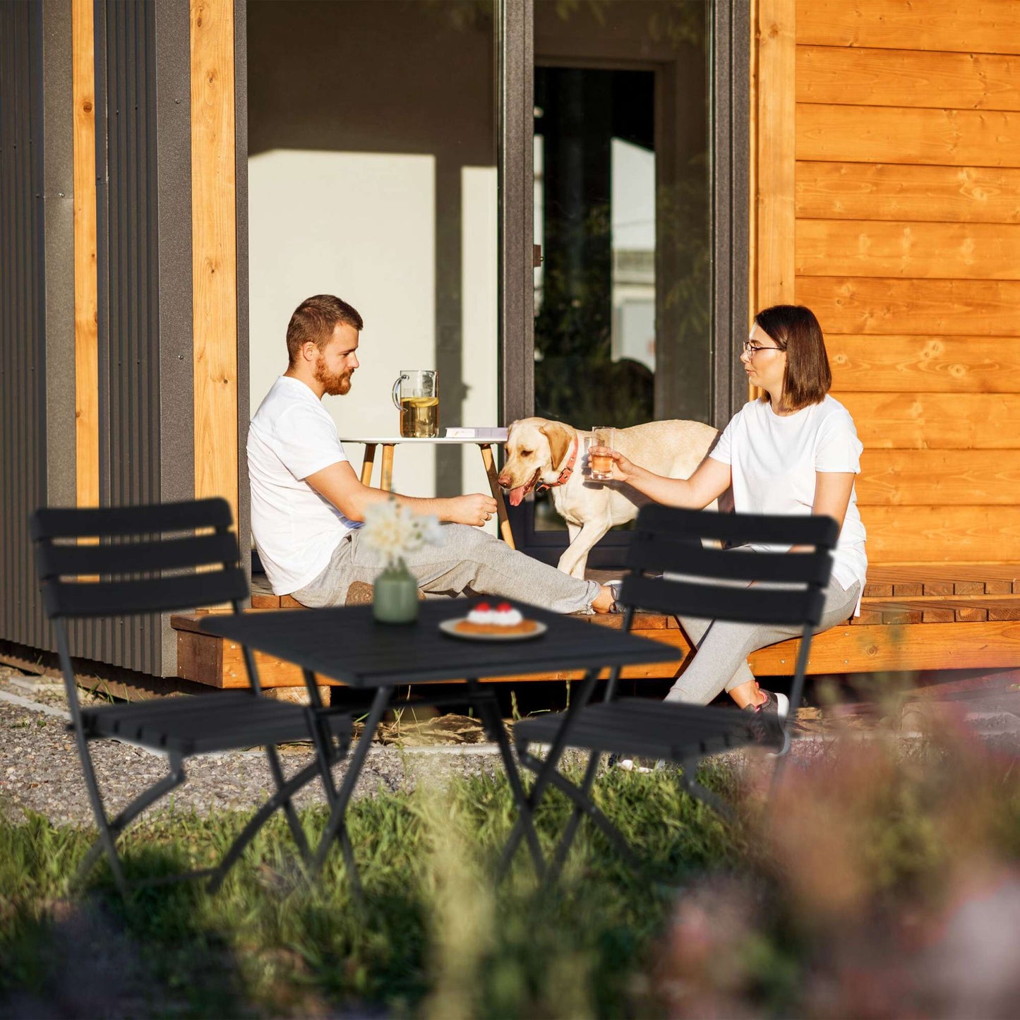 3-piece balcony furniture set in wooden look