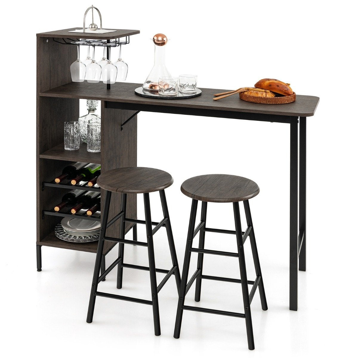 3-piece bar table & chair set dining table set in counter height brown