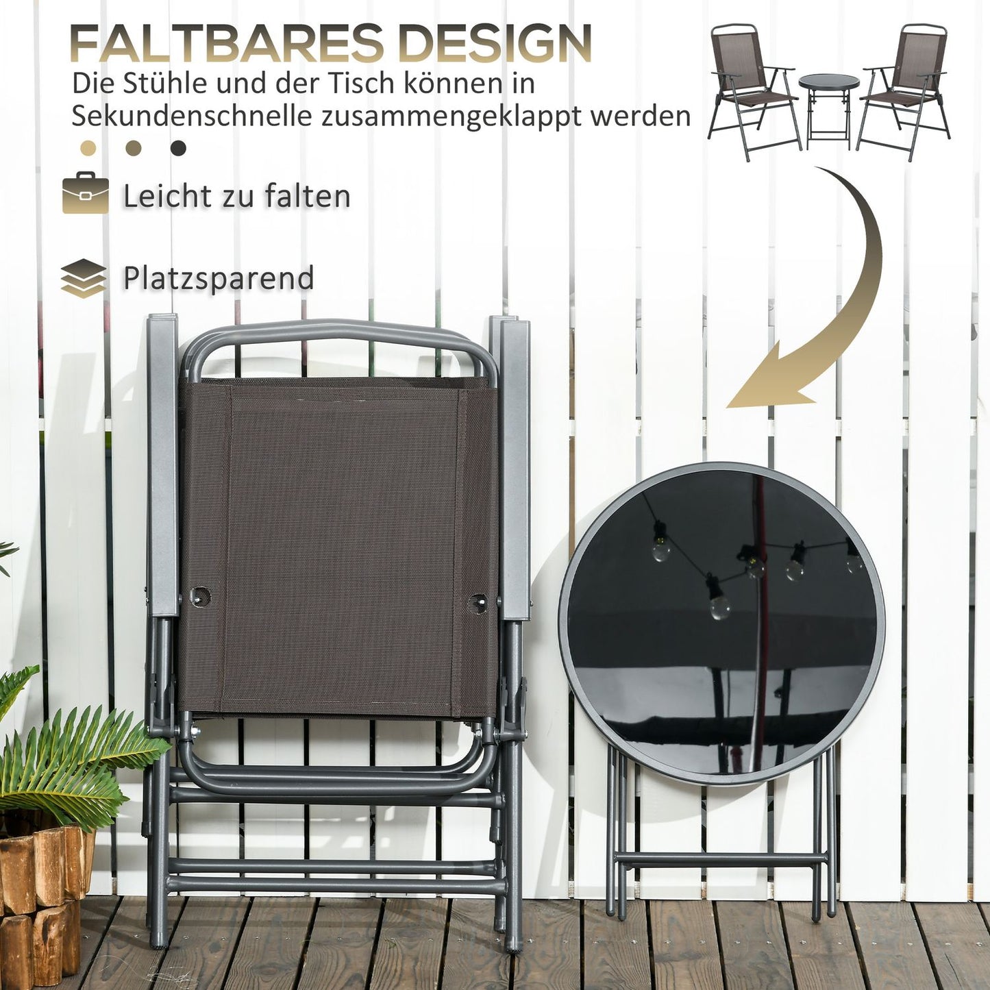 Weatherproof 3-piece metal bistro with folding table