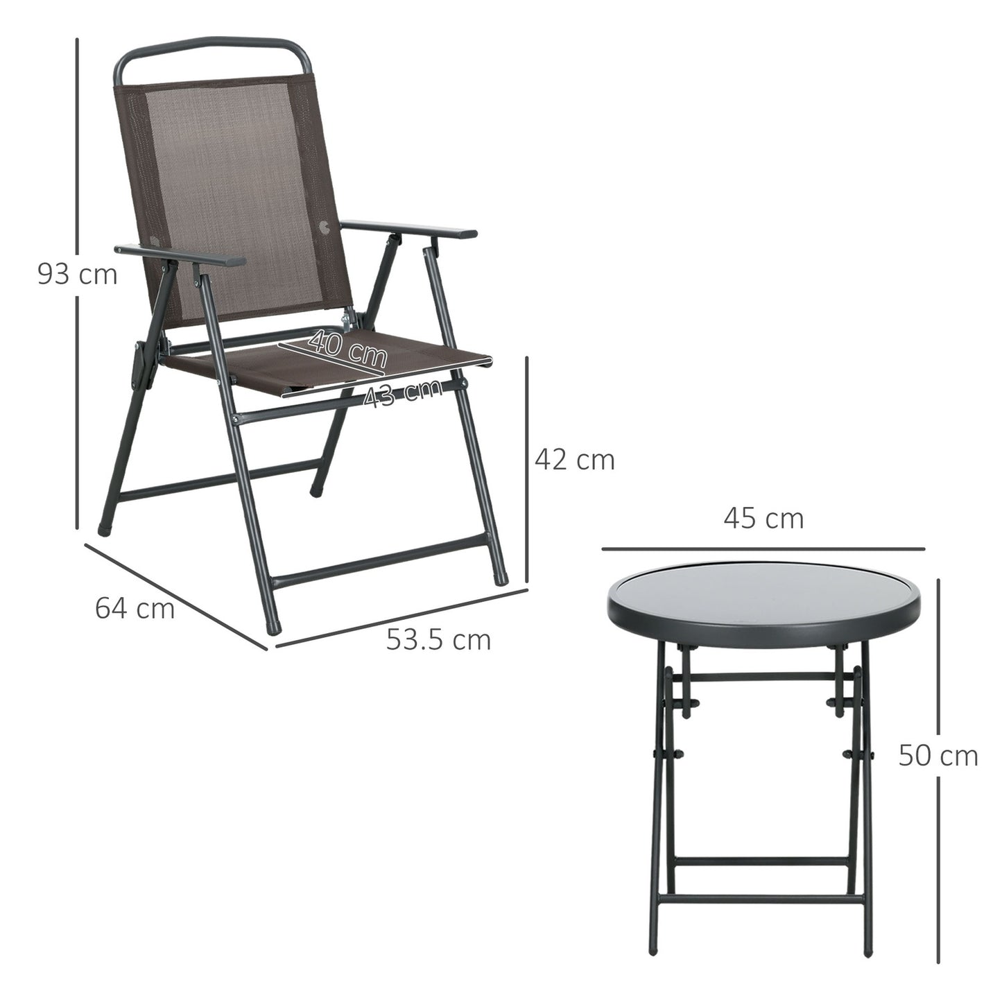 Weatherproof 3-piece metal bistro with folding table