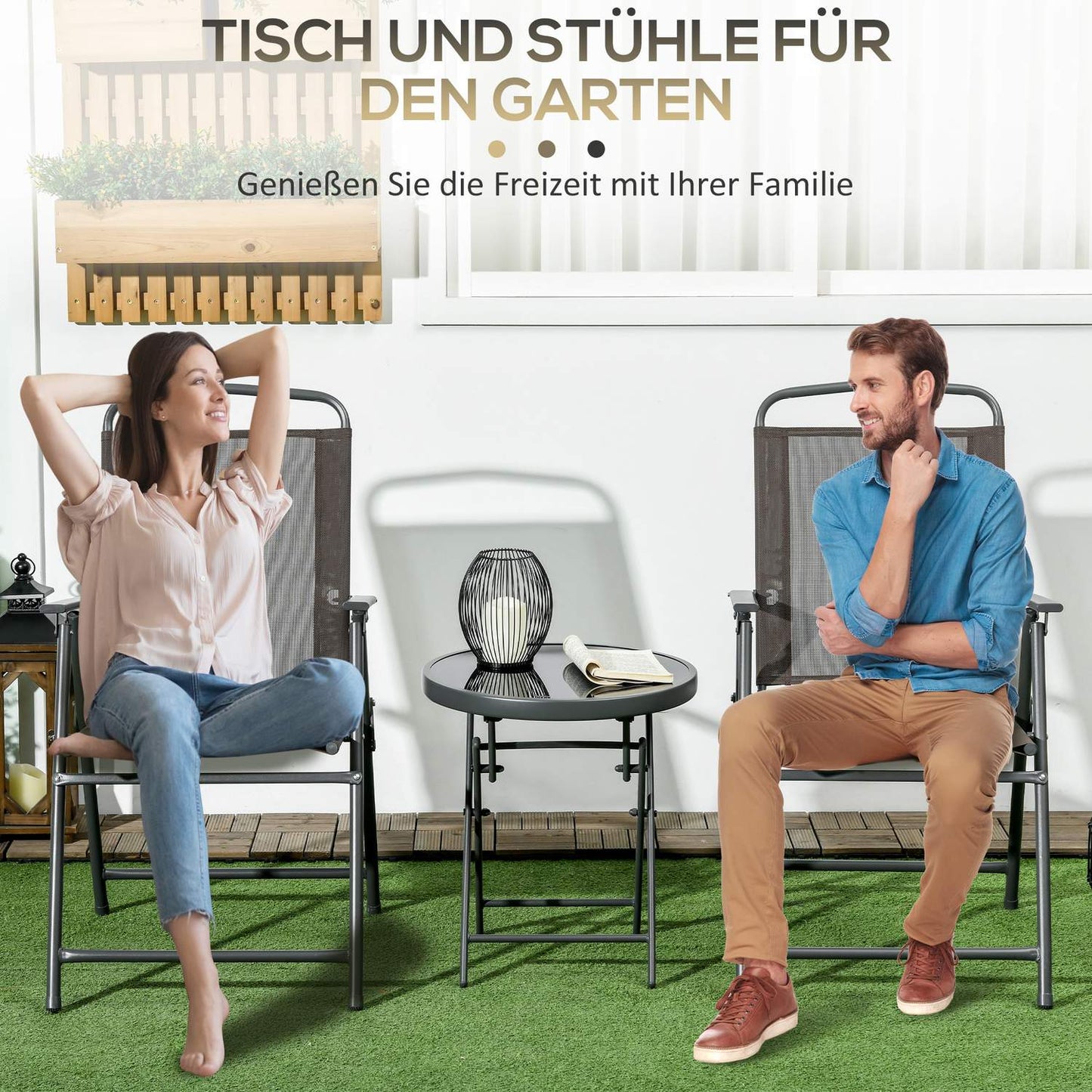 Weatherproof 3-piece metal bistro with folding table