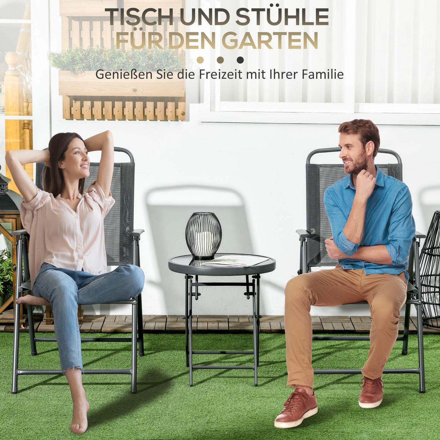 Metal 3-piece bistro set, weatherproof, folding table