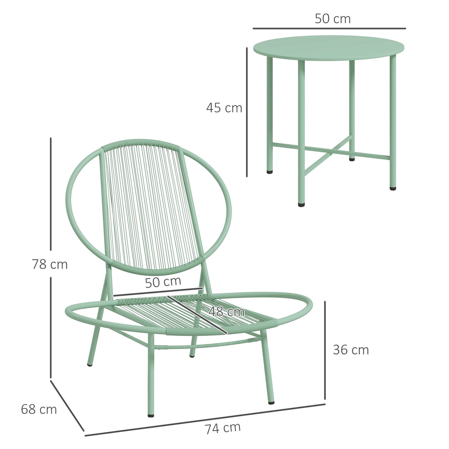 Green Steel Bistro Set - weatherproof, ergonomic chairs