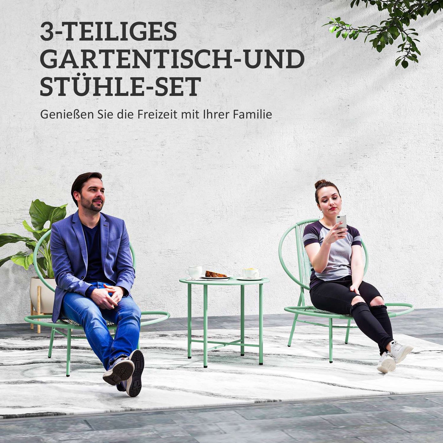 Green Steel Bistro Set - weatherproof, ergonomic chairs