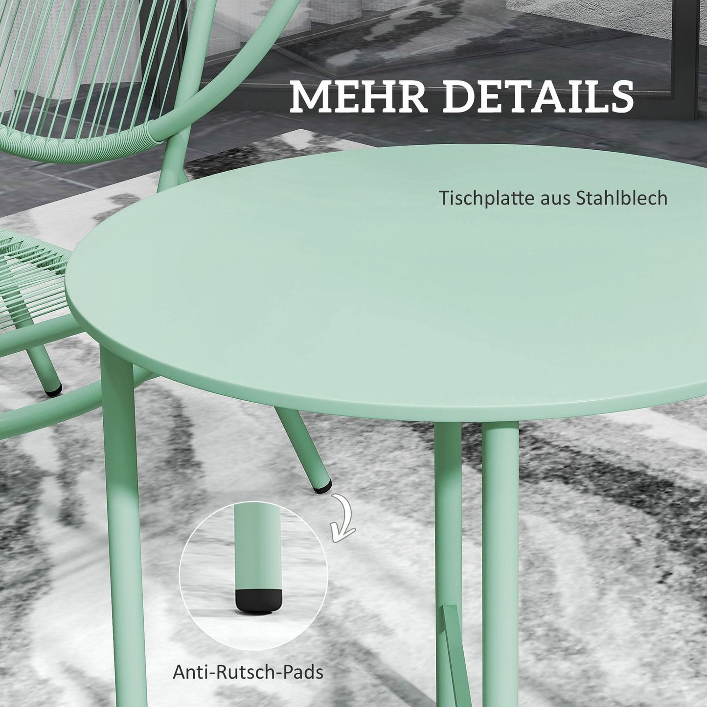 Green Steel Bistro Set - weatherproof, ergonomic chairs