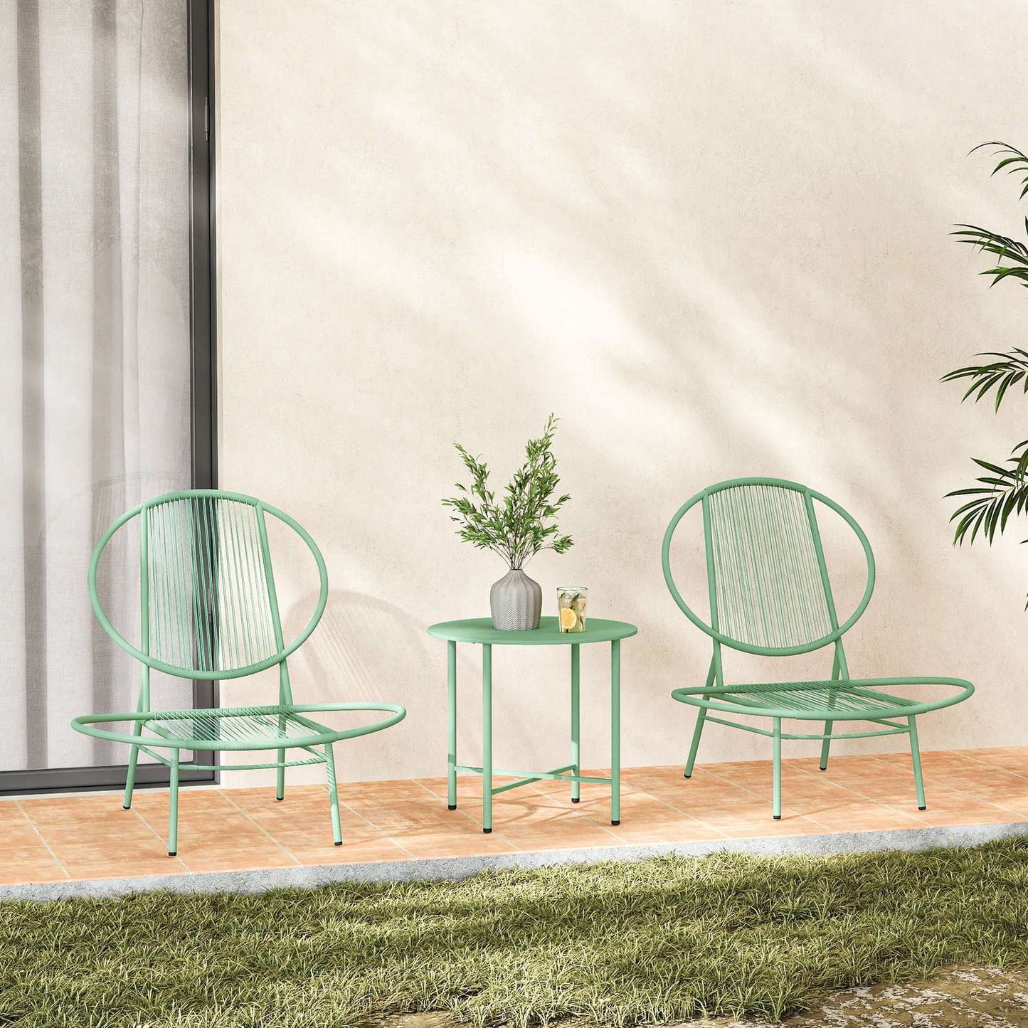 Green Steel Bistro Set - weatherproof, ergonomic chairs