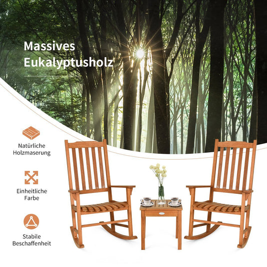 3-piece bistro set with rocking chairs made of natural eucalyptus wood