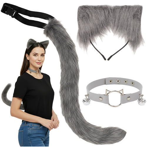 3-piece cat/fox costume, gray, Ruhhy 26586