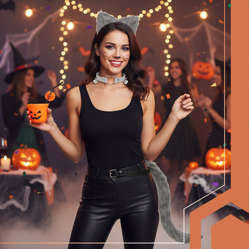 3-piece cat/fox costume, gray, Ruhhy 26586