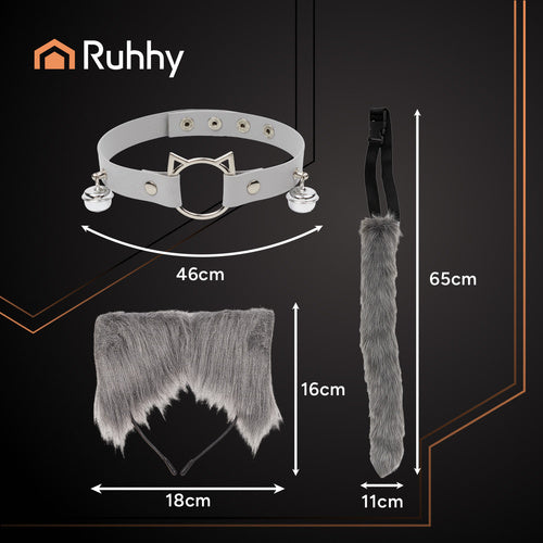 3-piece cat/fox costume, gray, Ruhhy 26586