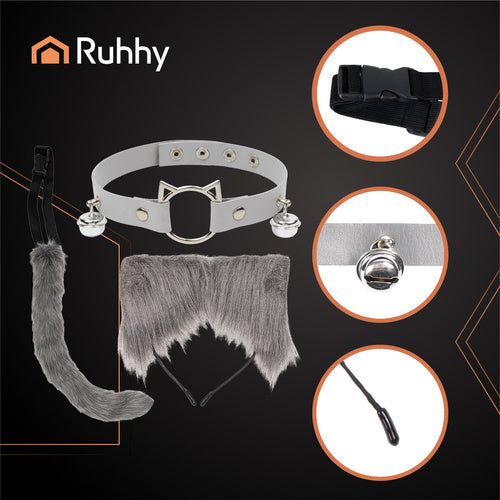 3-piece cat/fox costume, gray, Ruhhy 26586