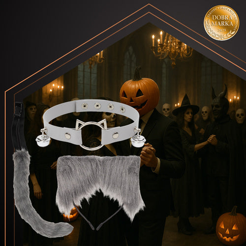 3-piece cat/fox costume, gray, Ruhhy 26586