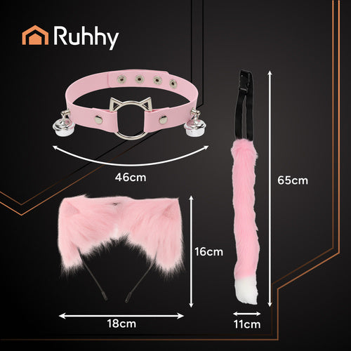 3-piece cat/fox costume, pink, Ruhhy 26585
