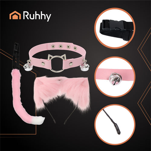 3-piece cat/fox costume, pink, Ruhhy 26585