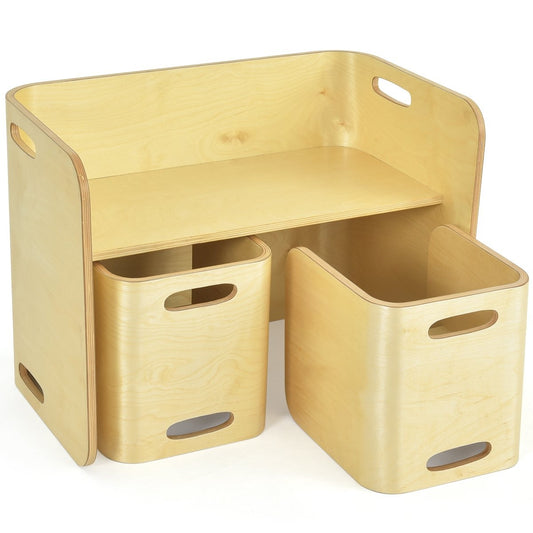 3-piece children's table chairs set children's seating group wooden children's furniture learning table natural