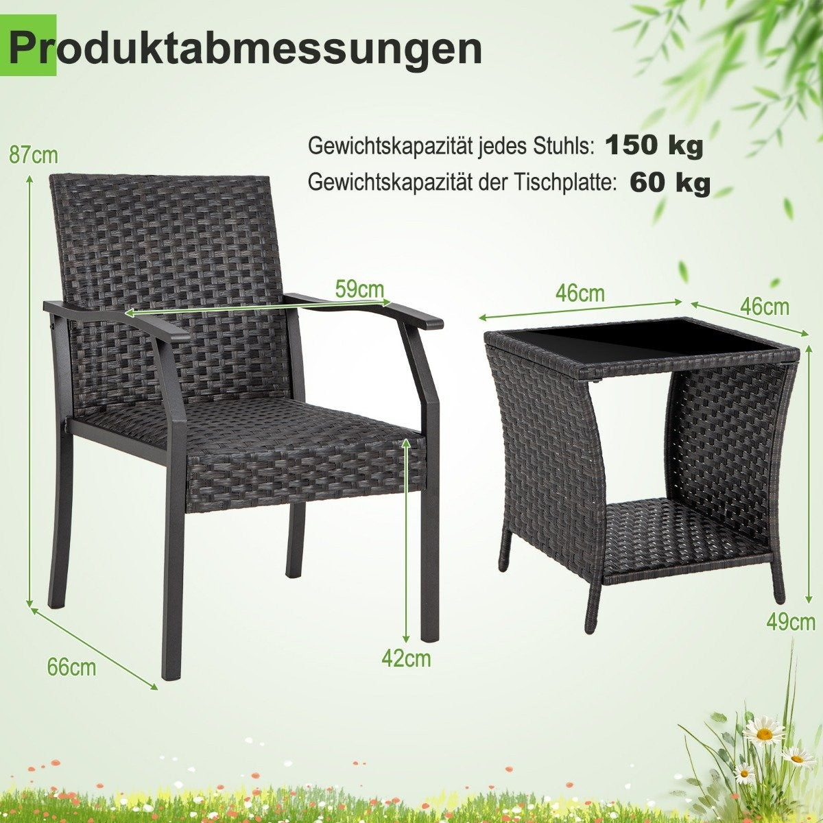 3-piece garden furniture set rattan balcony set with 2 chairs and table mixed brown