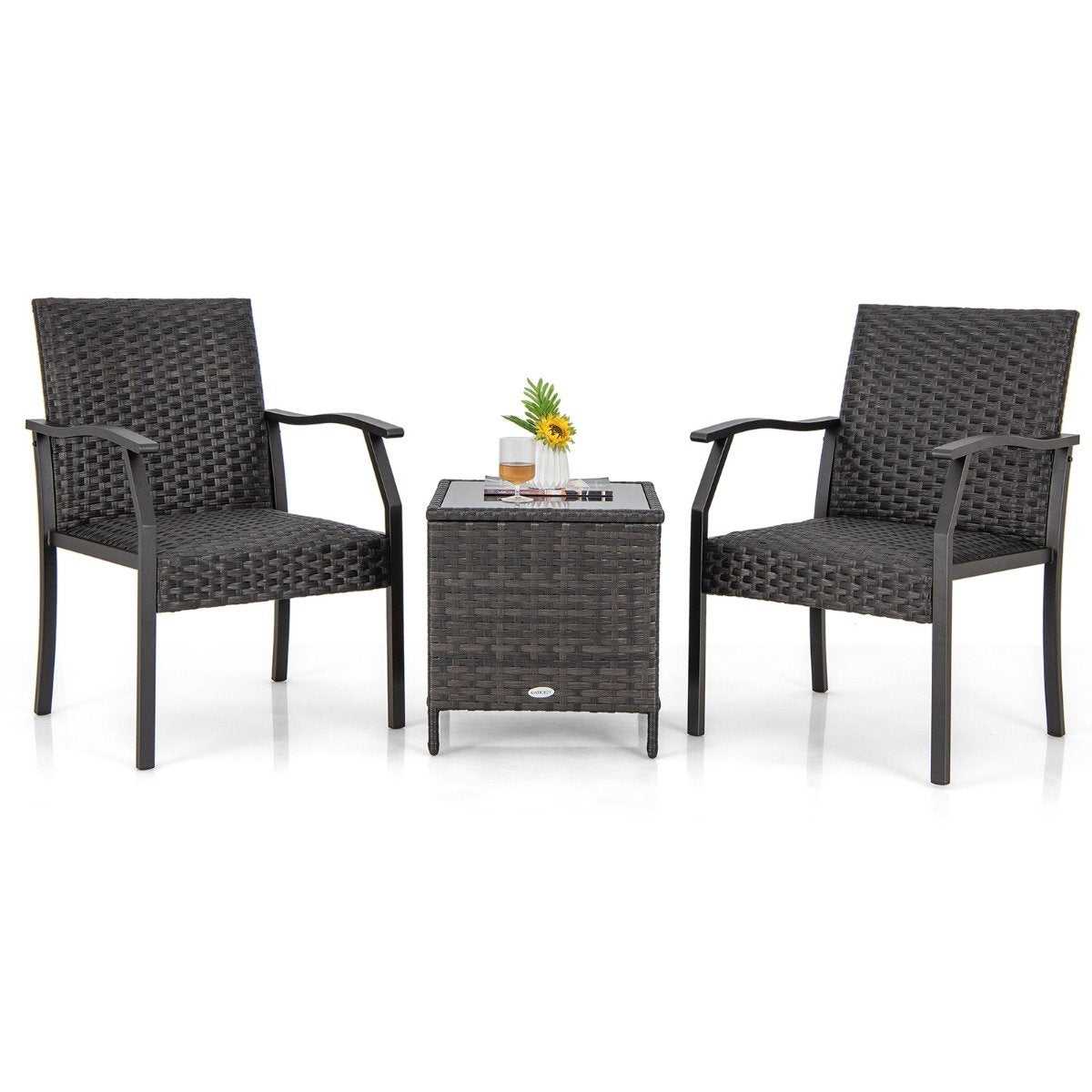 3-piece garden furniture set rattan balcony set with 2 chairs and table mixed brown