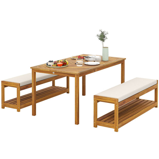 3-Piece Acacia Garden Dining Set with Parasol Hole