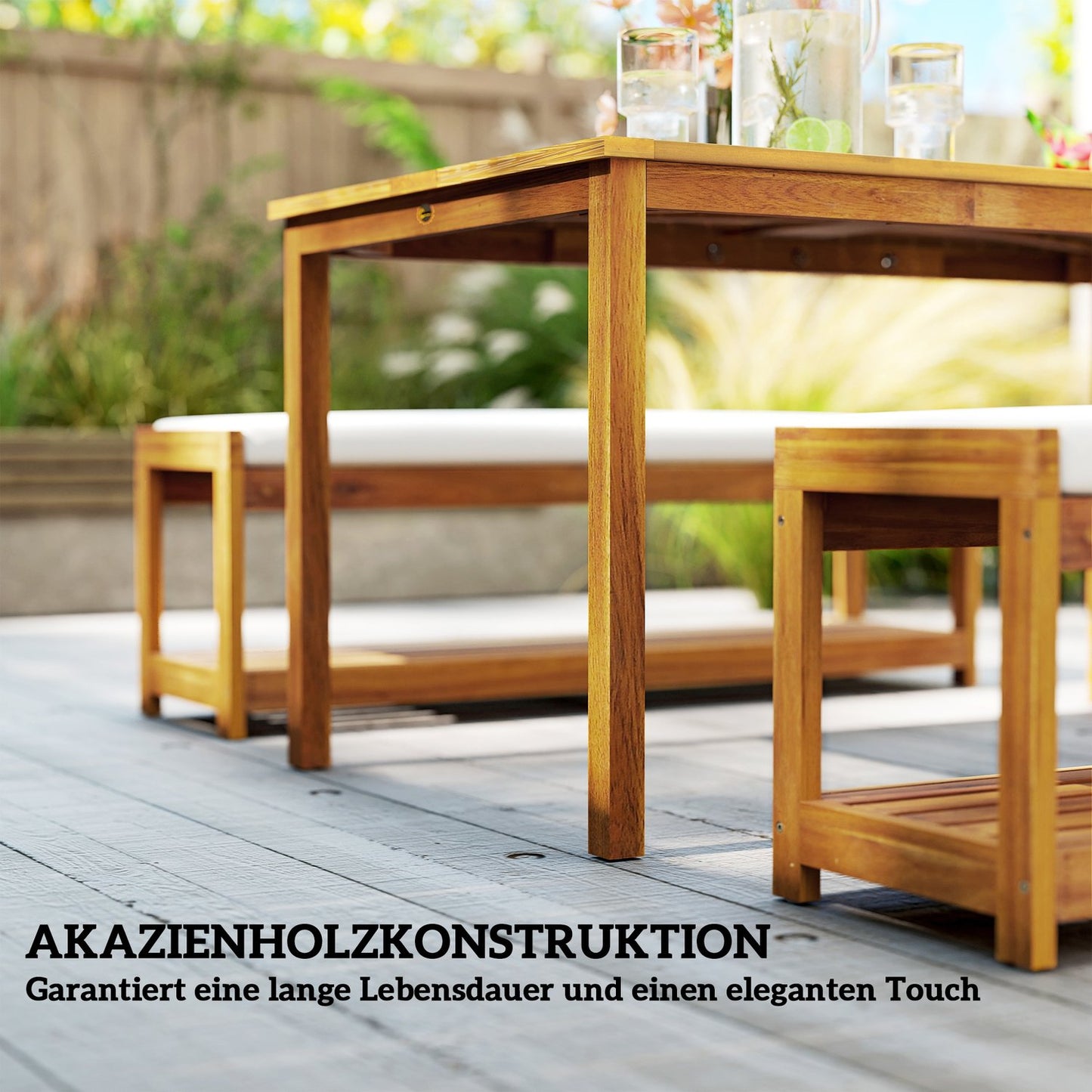 3-Piece Acacia Garden Dining Set with Parasol Hole