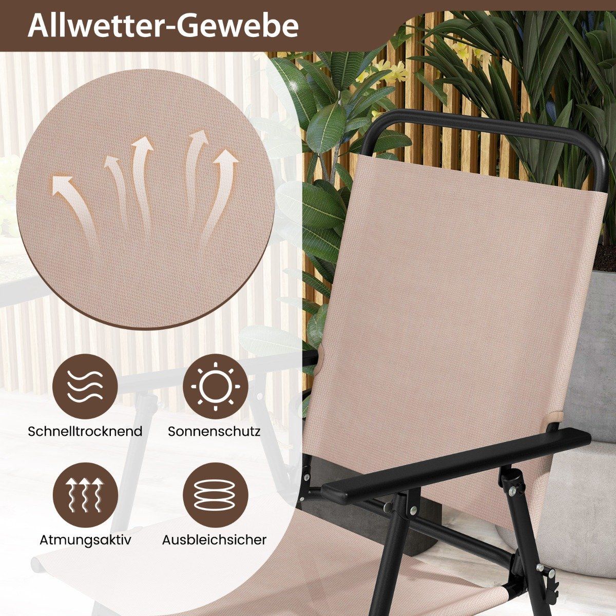 3-piece outdoor bistro set, patio bar table with 2 folding chairs and parasol hole, beige