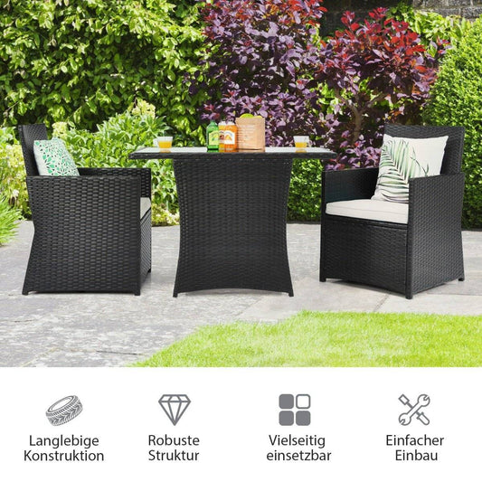 3-piece patio dining set. Space-saving PE rattan bistro set with table top