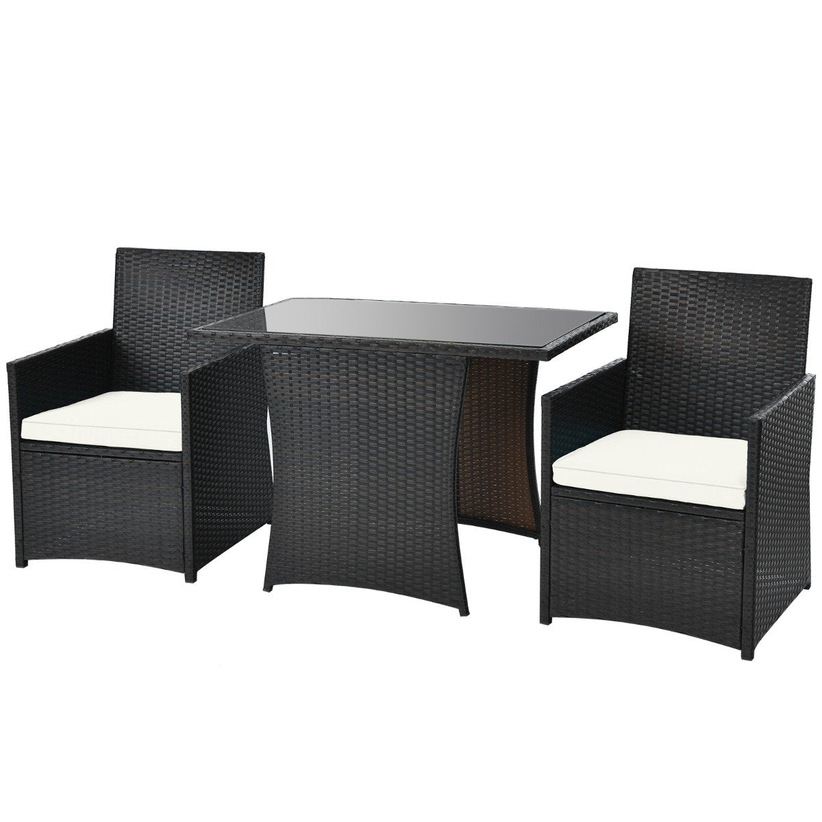 3-piece patio dining set. Space-saving PE rattan bistro set with table top