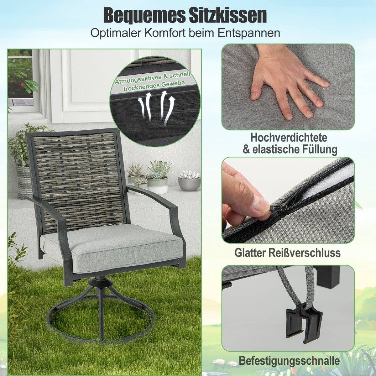 3-piece patio furniture set with coffee table & soft seat cushions & robust metal frame