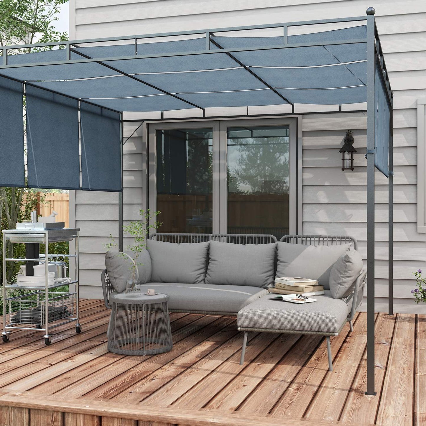 Rattan garden furniture with cushions - 3 pieces, light grey