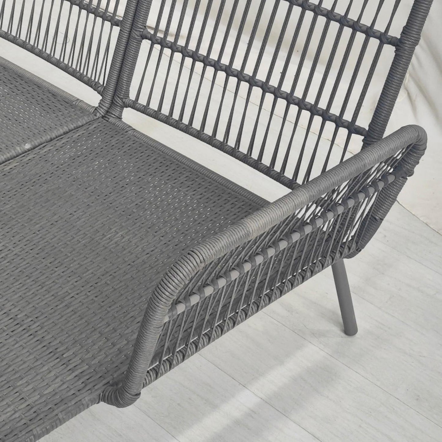 Rattan garden furniture with cushions - 3 pieces, light grey