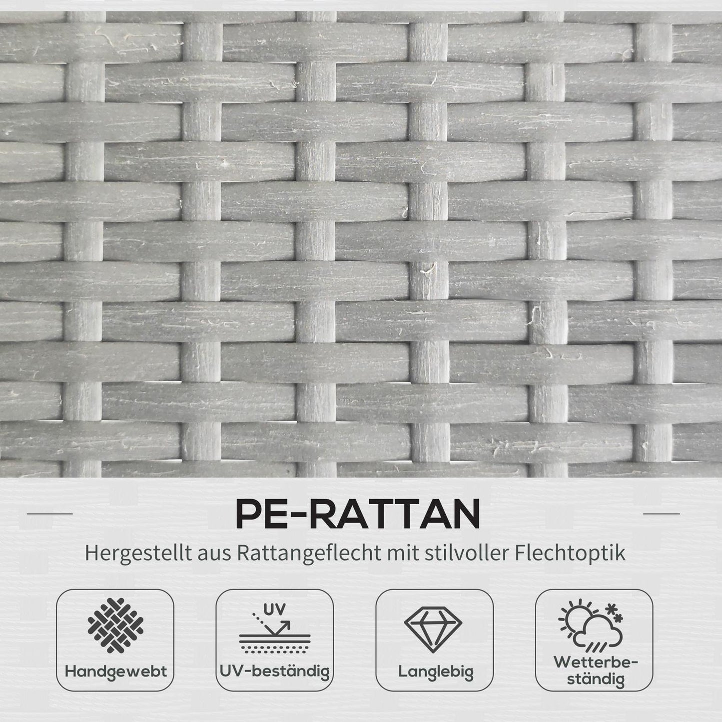 Rattan garden furniture with cushions - 3 pieces, light grey