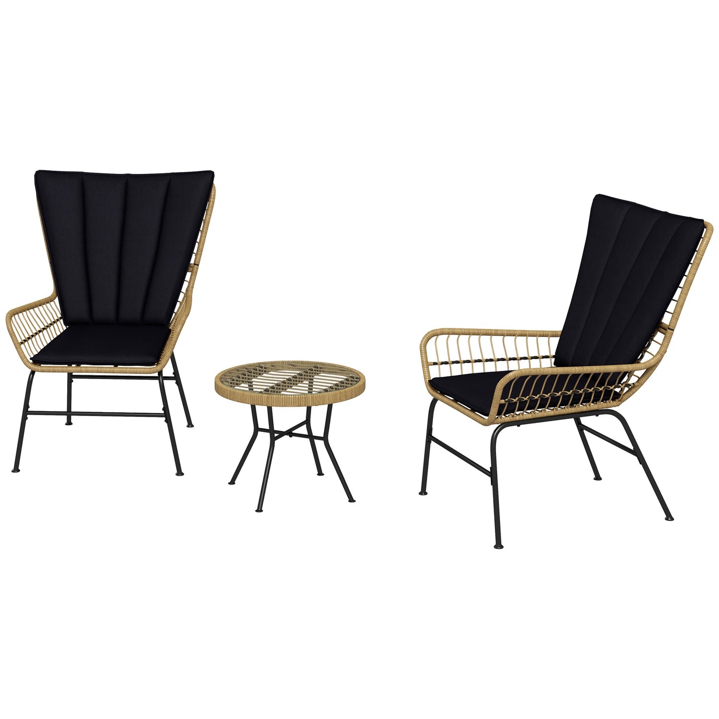Rattan outdoor dining set - 2 chairs and table with cushions