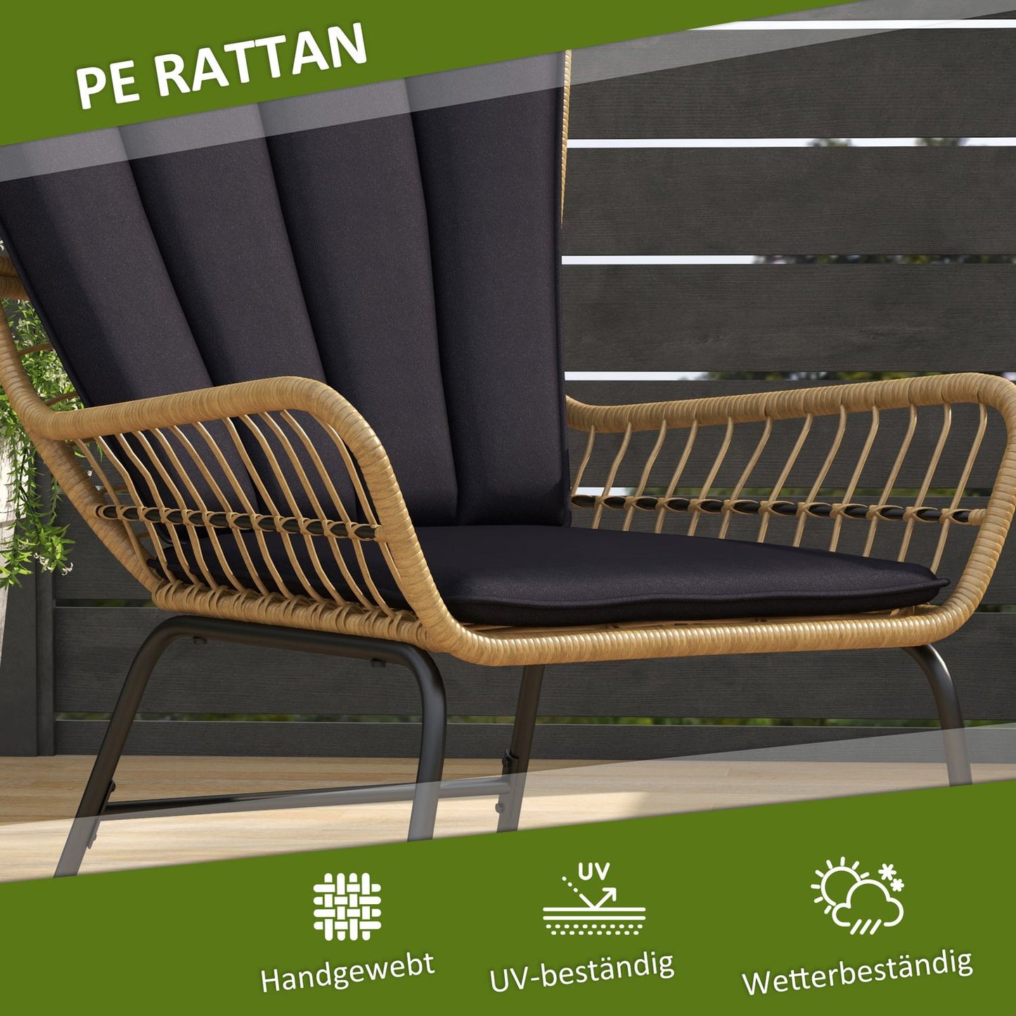 Rattan outdoor dining set - 2 chairs and table with cushions