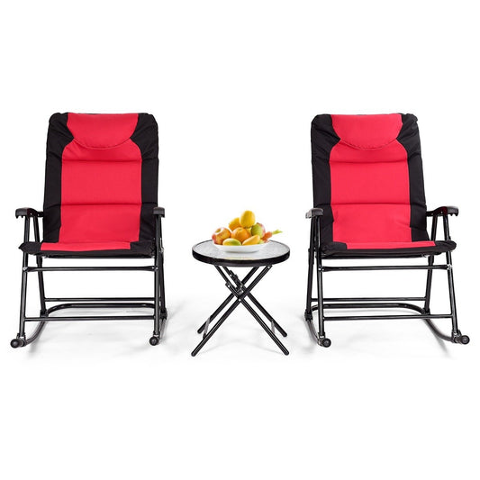 3-piece rocking lounger deck chairs with side table garden lounger red + black