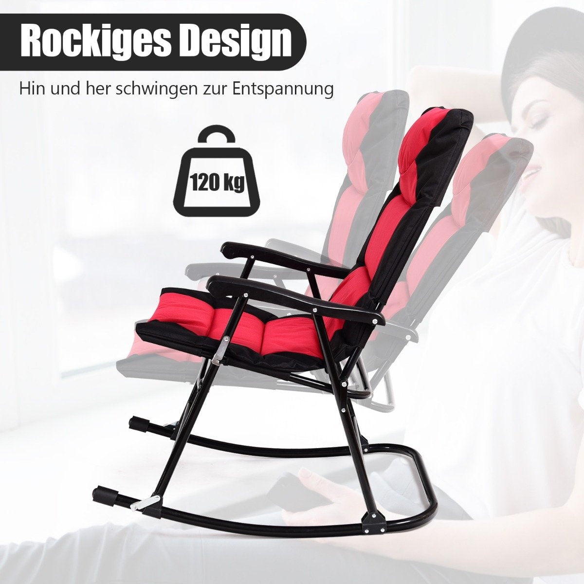 3-piece rocking lounger deck chairs with side table garden lounger red + black