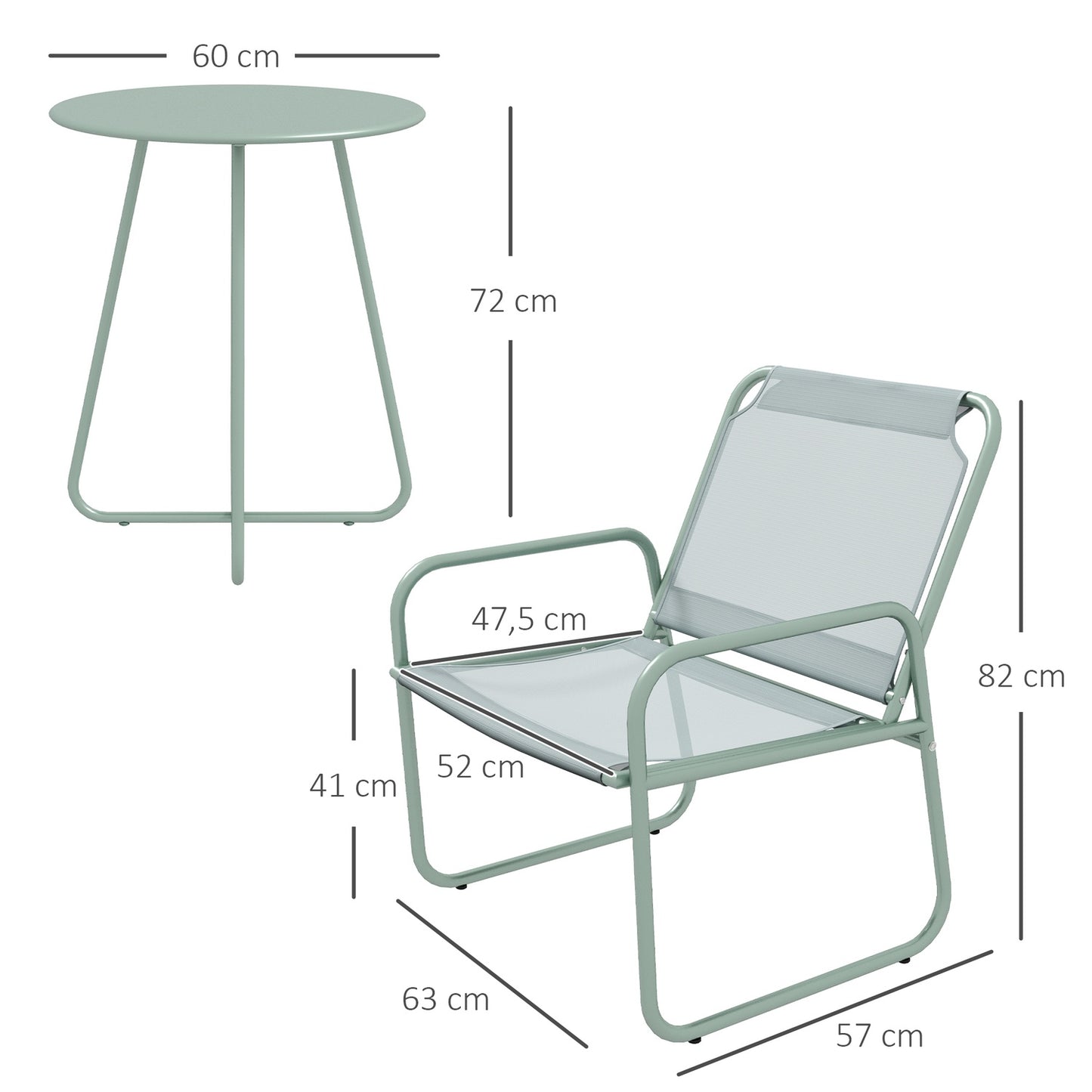 3-piece green mesh bistro set with table and chairs