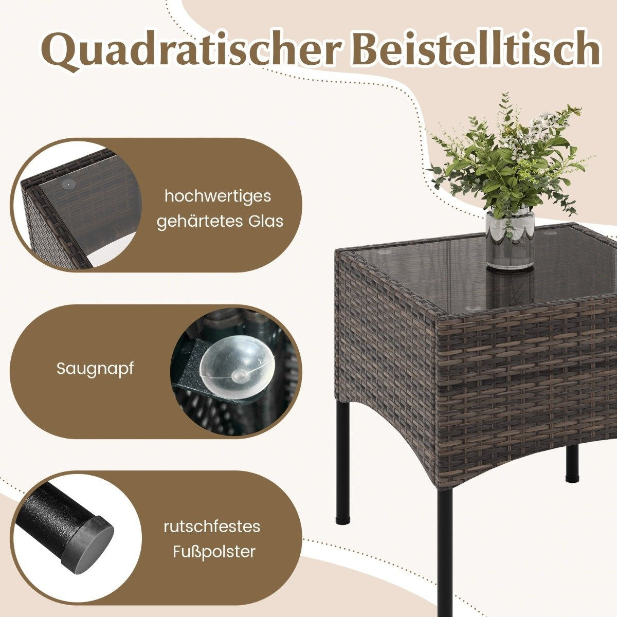 3 pieces Rattan armchair set with glass side table & cushions conversation set garden furniture set patio chairs