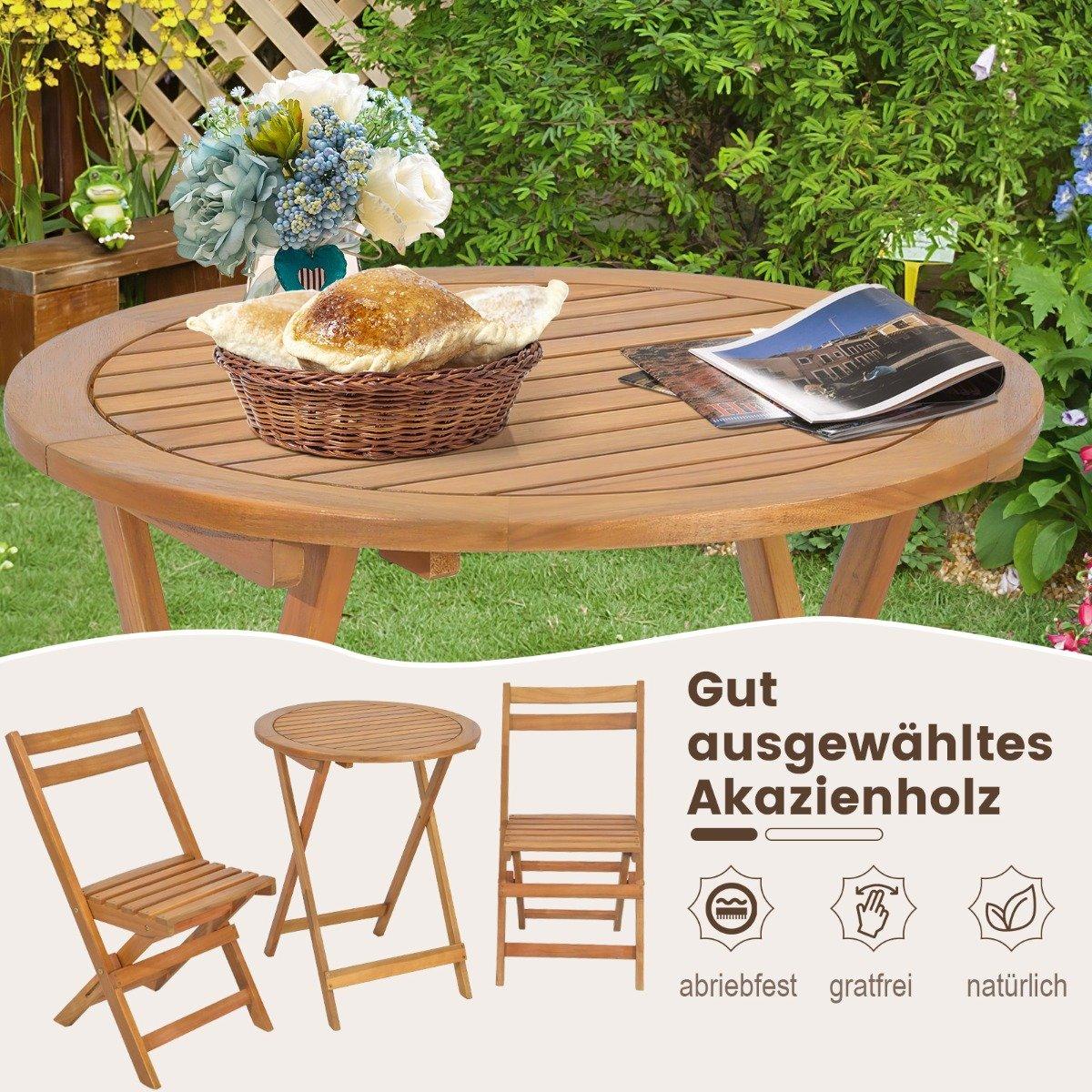 3 pieces Wooden bistro set with sturdy acacia wood frame & slatted seat & table top