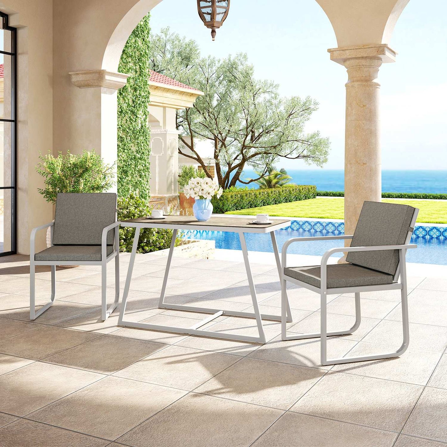 Light gray 3-piece dining room set - table and chairs for 2