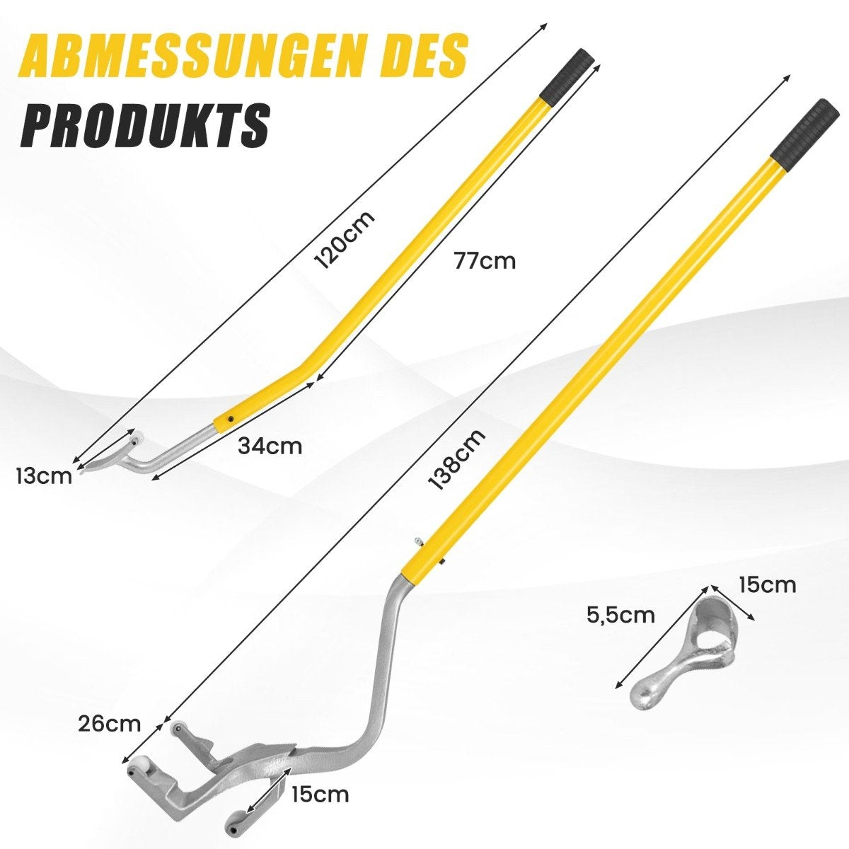 3-piece tire changing tool with steel bead holder yellow