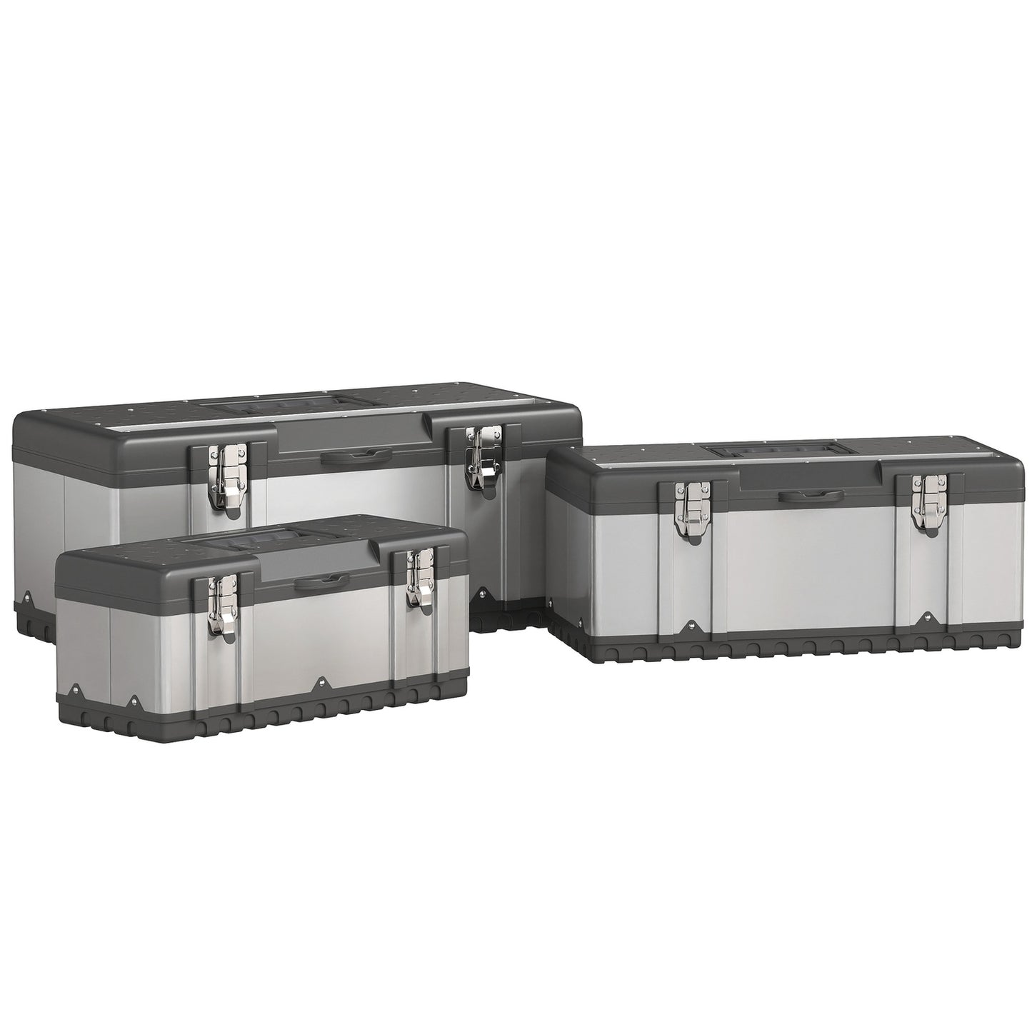 3-piece tool box set, stainless steel, plastic, silver